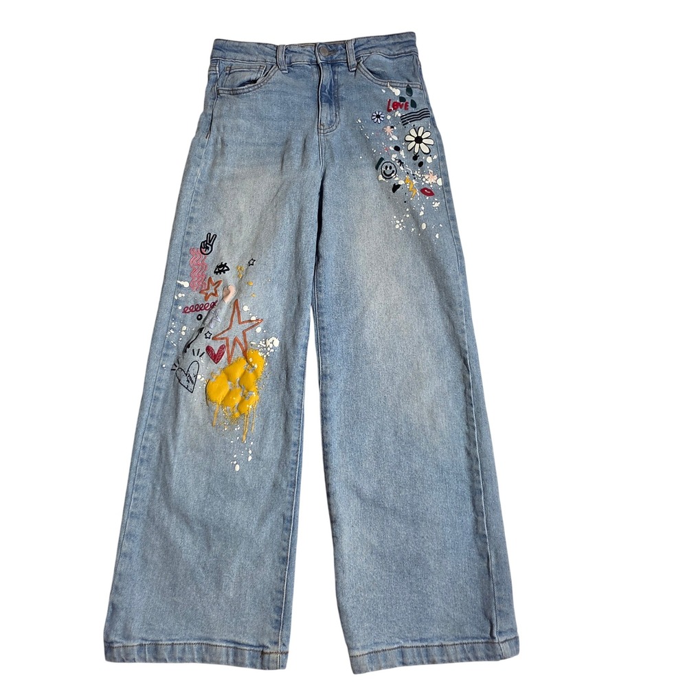 Target Denim Jeans Kids Size 14 Light Wash Adjustable Waist Stretch flaw